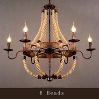 Lustre Rustique Métal & Cordages Flamme | Marco Lucetti Cuivré - 6 lampes