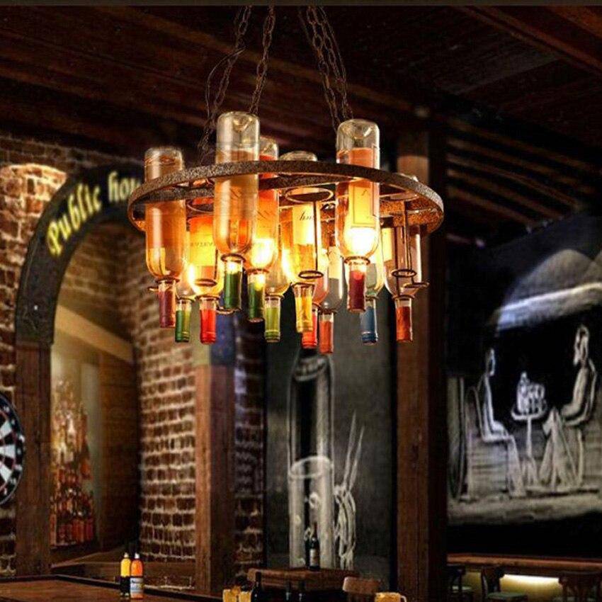 Lustre rustique rétro, métal et bouteilles verre, 60x32cm | Marco Lucetti