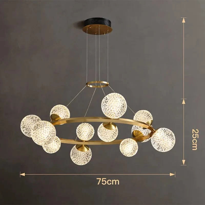 Lustre Salle à Manger Moderne - Décoration Intelligente en Verre pour un Salon Moderne - Luminaires Intérieurs LED | Marco Lucetti 12 têtes / Gradation à distance RC