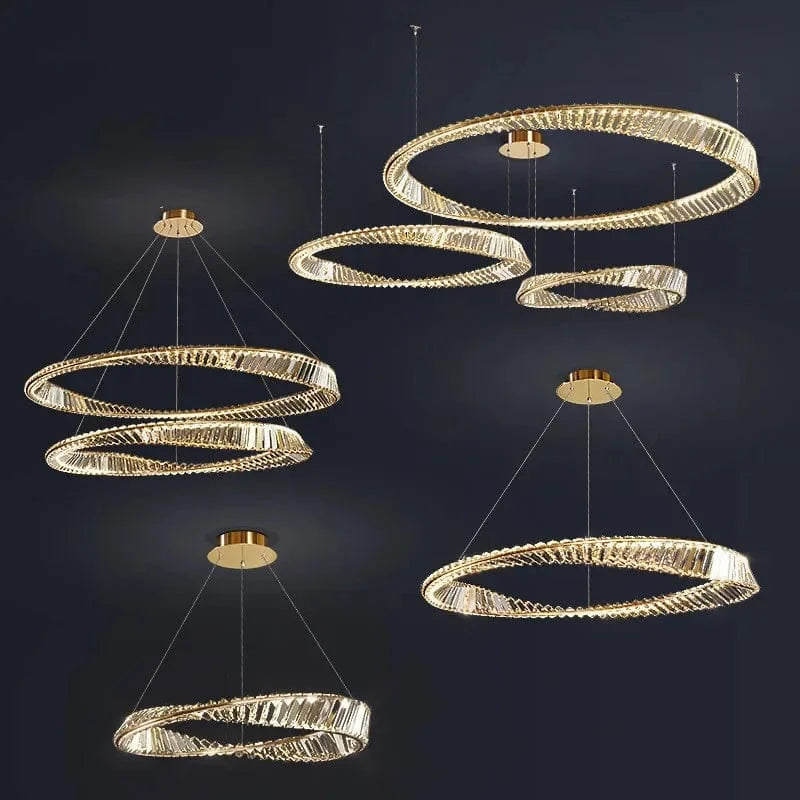 Lustre Salon moderne Led K9 Dimmable - Luxe Or Anneau Crystal Irregulier | Marco Lucetti