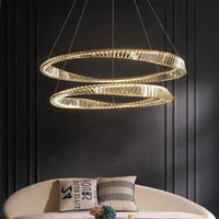 Lustre Salon moderne Led K9 Dimmable - Luxe Or Anneau Crystal Irregulier | Marco Lucetti
