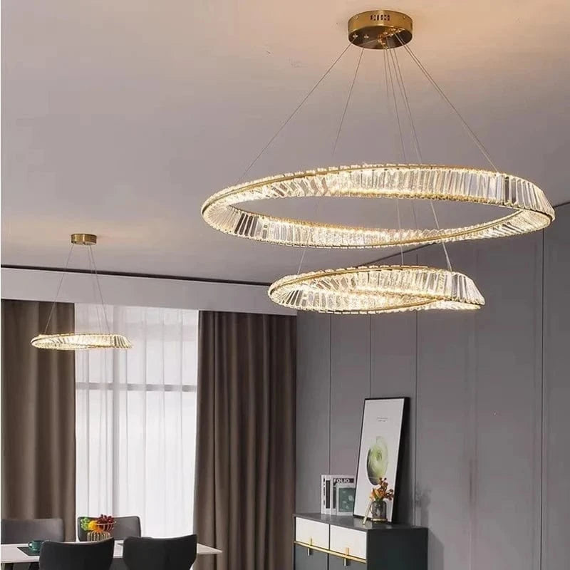 Lustre Salon moderne Led K9 Dimmable - Luxe Or Anneau Crystal Irregulier | Marco Lucetti