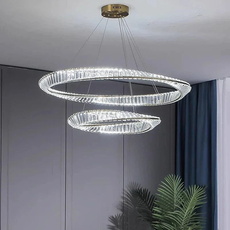 Lustre Salon moderne Led K9 Dimmable - Luxe Or Anneau Crystal Irregulier | Marco Lucetti