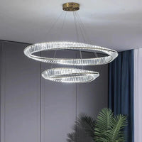 Lustre Salon moderne Led K9 Dimmable - Luxe Or Anneau Crystal Irregulier | Marco Lucetti