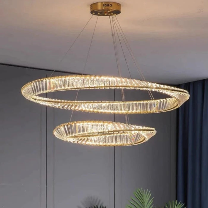 Lustre Salon moderne Led K9 Dimmable - Luxe Or Anneau Crystal Irregulier | Marco Lucetti