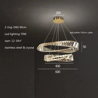 Lustre Salon moderne Led K9 Dimmable - Luxe Or Anneau Crystal Irregulier | Marco Lucetti D40 60cm 70W / Lumière à gradation à distance