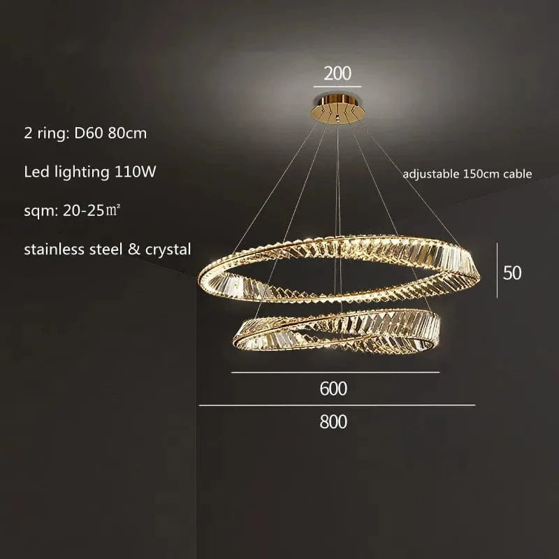 Lustre Salon moderne Led K9 Dimmable - Luxe Or Anneau Crystal Irregulier | Marco Lucetti D60 80cm 110W / Blanc froid 6500K