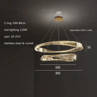 Lustre Salon moderne Led K9 Dimmable - Luxe Or Anneau Crystal Irregulier | Marco Lucetti D60 80cm 110W / Blanc froid 6500K