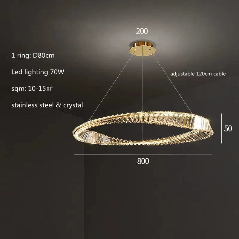 Lustre Salon moderne Led K9 Dimmable - Luxe Or Anneau Crystal Irregulier | Marco Lucetti D80cm 70W / Blanc naturel 4200K