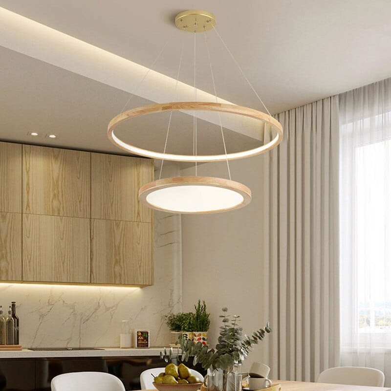Lustre Scandinave en Bois avec Anneaux Lumineux Arya | Marco Lucetti