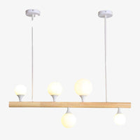 Lustre scandinave LED "Nordique Lumière" en bois et verre | Marco Lucetti 5 lampes