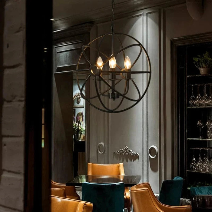 Lustre Sphère Industriel Vintage en Fer Forgé | Marco Lucetti D420mm 4 Lumières