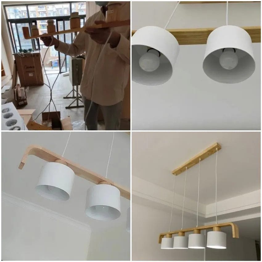Lustre suspendu en bois et métal avec abat-jour nordique LED - Décoration intérieure maison et restaurant | Marco Lucetti