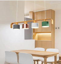 Lustre suspendu en bois et métal avec abat-jour nordique LED - Décoration intérieure maison et restaurant | Marco Lucetti