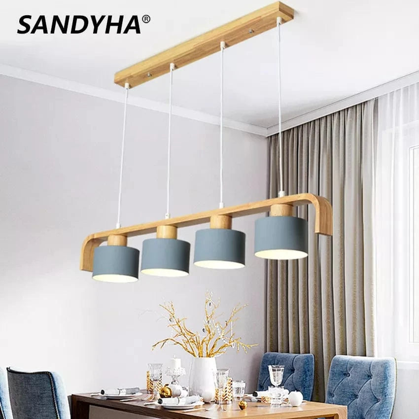 Lustre suspendu en bois et métal avec abat-jour nordique LED - Décoration intérieure maison et restaurant | Marco Lucetti