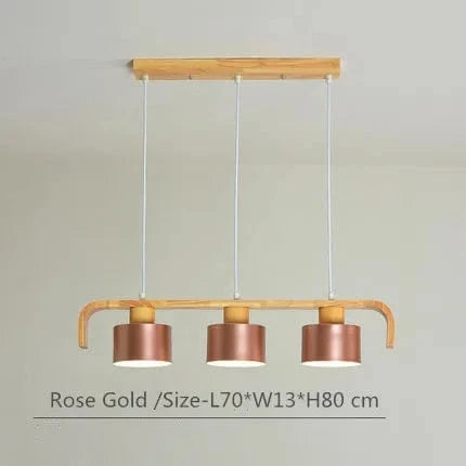 Lustre suspendu en bois et métal avec abat-jour nordique LED - Décoration intérieure maison et restaurant | Marco Lucetti Doré 3 têtes