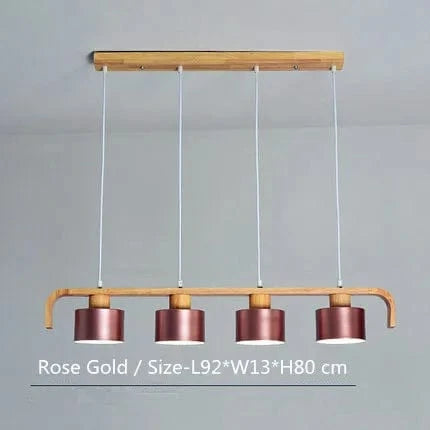 Lustre suspendu en bois et métal avec abat-jour nordique LED - Décoration intérieure maison et restaurant | Marco Lucetti Doré 4 têtes