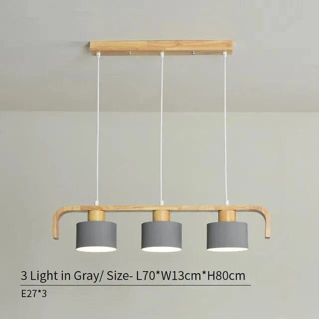 Lustre suspendu en bois et métal avec abat-jour nordique LED - Décoration intérieure maison et restaurant | Marco Lucetti Gris 3 têtes