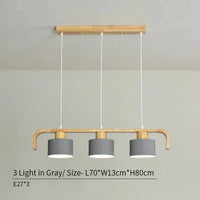 Lustre suspendu en bois et métal avec abat-jour nordique LED - Décoration intérieure maison et restaurant | Marco Lucetti Gris 3 têtes