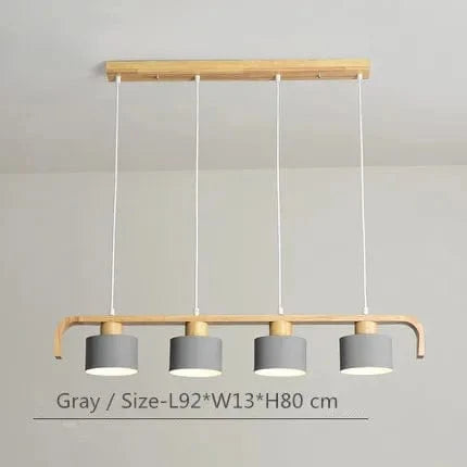 Lustre suspendu en bois et métal avec abat-jour nordique LED - Décoration intérieure maison et restaurant | Marco Lucetti Gris 4 têtes