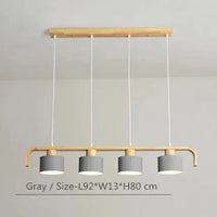 Lustre suspendu en bois et métal avec abat-jour nordique LED - Décoration intérieure maison et restaurant | Marco Lucetti Gris 4 têtes