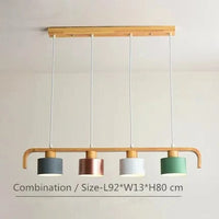 Lustre suspendu en bois et métal avec abat-jour nordique LED - Décoration intérieure maison et restaurant | Marco Lucetti Quatre 4 têtes