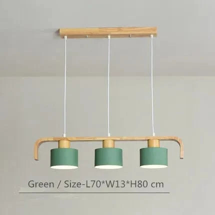 Lustre suspendu en bois et métal avec abat-jour nordique LED - Décoration intérieure maison et restaurant | Marco Lucetti Vert 3 têtes