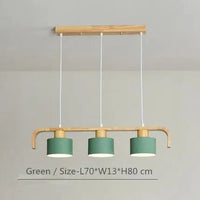 Lustre suspendu en bois et métal avec abat-jour nordique LED - Décoration intérieure maison et restaurant | Marco Lucetti Vert 3 têtes