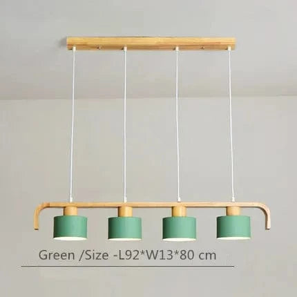 Lustre suspendu en bois et métal avec abat-jour nordique LED - Décoration intérieure maison et restaurant | Marco Lucetti Vert 4 têtes