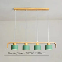 Lustre suspendu en bois et métal avec abat-jour nordique LED - Décoration intérieure maison et restaurant | Marco Lucetti Vert 4 têtes