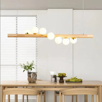 Lustre suspendu en bois massif et boules de verre blanc lait - Design Luxe | Marco Lucetti