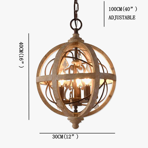 Lustre suspendu en bois massif rétro LED moderne Loft Suspension cristal