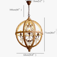 Lustre suspendu en bois massif rétro LED moderne Loft Suspension cristal