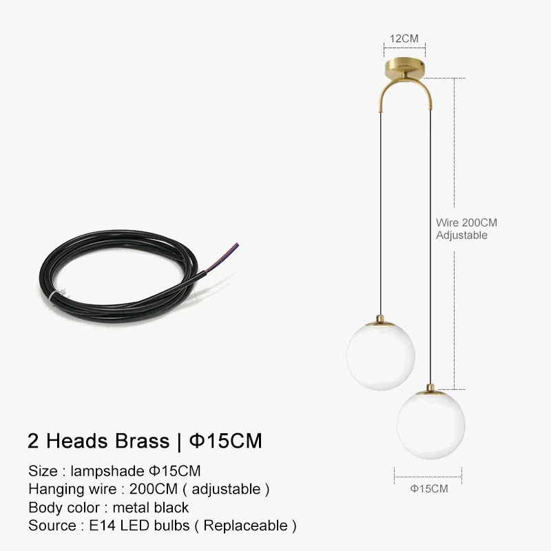 Lustre suspendu en verre LED nordique moderne pour salle à manger et chambre - Or | Marco Lucetti