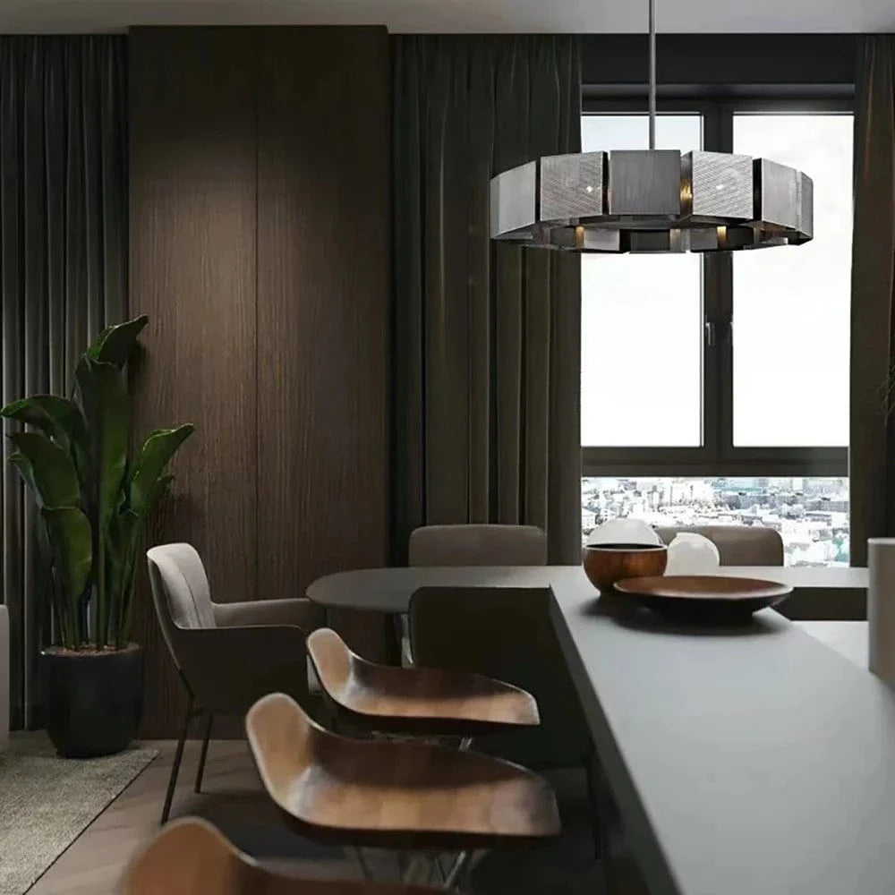 Lustre suspendu LED postmoderne en métal noir - Style industriel | Marco Lucetti