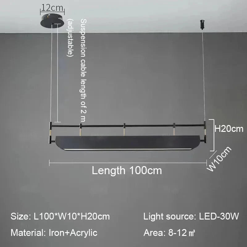 Lustre suspendu LED pour salle à manger moderne, noir et simple | Marco Lucetti Longueur 100cm / Lumière blanche et froide