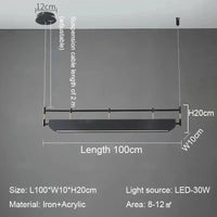 Lustre suspendu LED pour salle à manger moderne, noir et simple | Marco Lucetti Longueur 100cm / Lumière blanche et froide