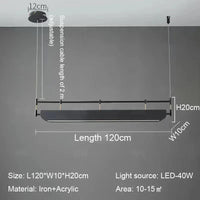 Lustre suspendu LED pour salle à manger moderne, noir et simple | Marco Lucetti Longueur 120cm / Lumière blanche et froide