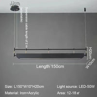 Lustre suspendu LED pour salle à manger moderne, noir et simple | Marco Lucetti Longueur 150cm / Lumière blanche et froide