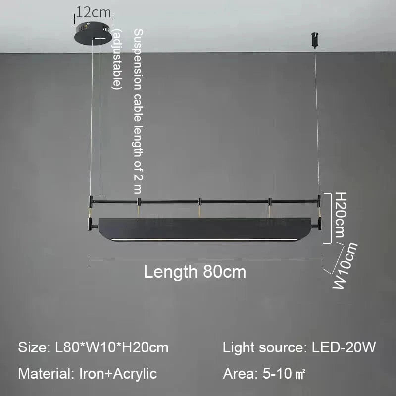 Lustre suspendu LED pour salle à manger moderne, noir et simple | Marco Lucetti Longueur 80cm / Lumière blanche et froide