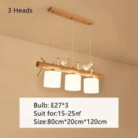 Lustre suspendu nordique en bois pour Table à manger îlot de cuisine créatif oiseau Led moderne Bar café arbres éclairage | Marco Lucetti 3 têtes / Blanc chaud