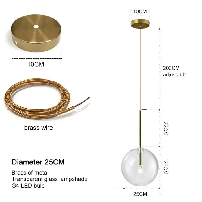 Lustre suspendu nordique en verre pour salle à manger et restaurant | Marco Lucetti Fil de laiton 25CM / Blanc froid