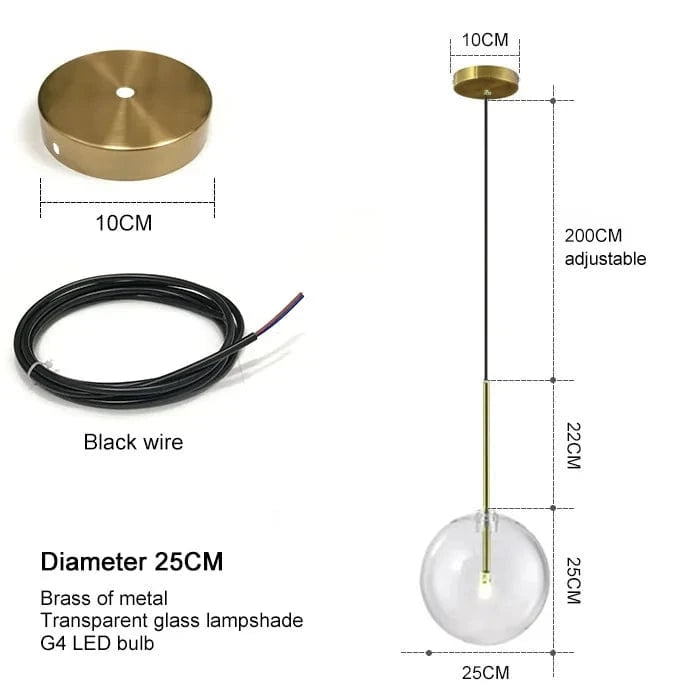 Lustre suspendu nordique en verre pour salle à manger et restaurant | Marco Lucetti Fil noir 25CM / Blanc froid