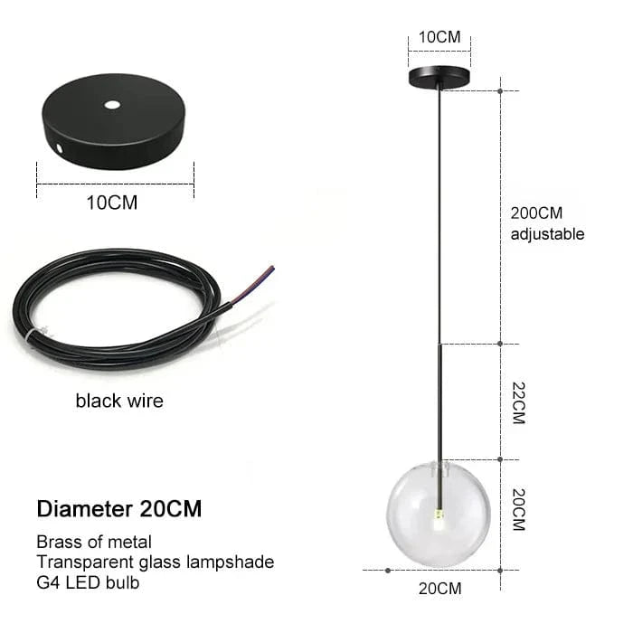 Lustre suspendu nordique en verre pour salle à manger et restaurant | Marco Lucetti Tout noir 20CM / Blanc froid