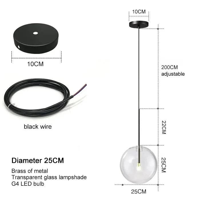 Lustre suspendu nordique en verre pour salle à manger et restaurant | Marco Lucetti Tout noir 25CM / Blanc froid