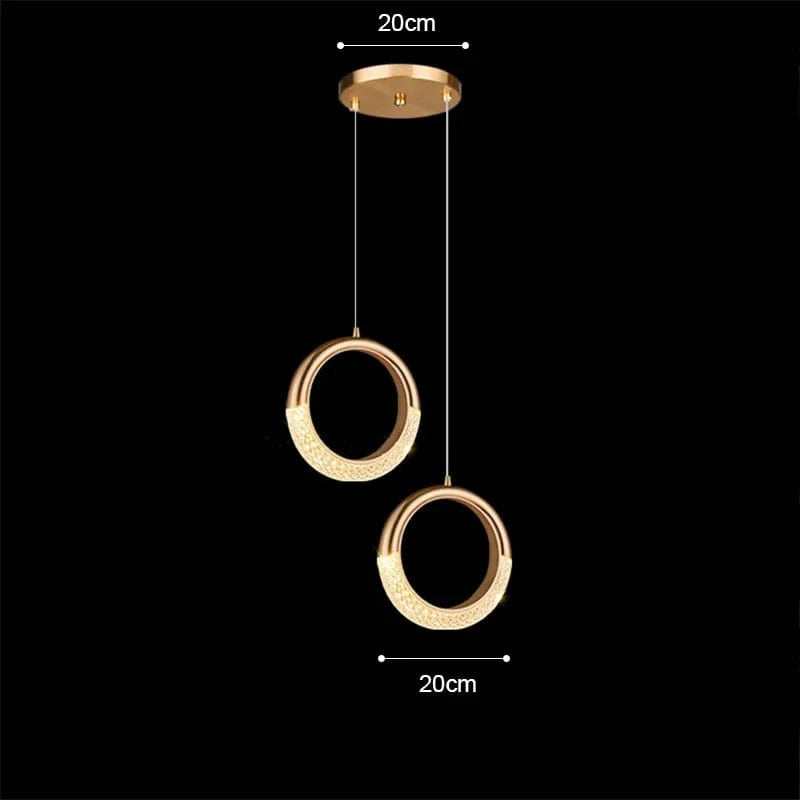 Lustre suspendu nordique moderne en acrylique doré à LED | Marco Lucetti 2 têtes PL058 20cm / Blanc froid