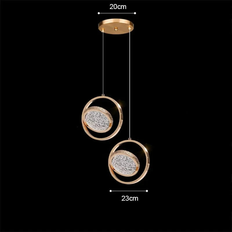 Lustre suspendu nordique moderne en acrylique doré à LED | Marco Lucetti 2 têtes PL065 / Blanc froid