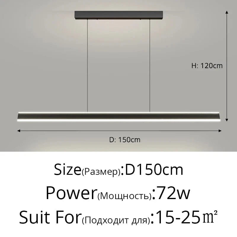 Lustre Suspendu pour Table à Manger - Éclairage d'Intérieur pour une Décoration Maison | Marco Lucetti A Noir 150cm / Blanc chaud, pas de télécommande