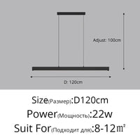 Lustre Suspendu pour Table à Manger - Éclairage d'Intérieur pour une Décoration Maison | Marco Lucetti B Noir 120cm / Blanc chaud, pas de télécommande