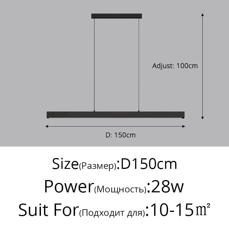 Lustre Suspendu pour Table à Manger - Éclairage d'Intérieur pour une Décoration Maison | Marco Lucetti B Noir 150cm / Blanc chaud, pas de télécommande